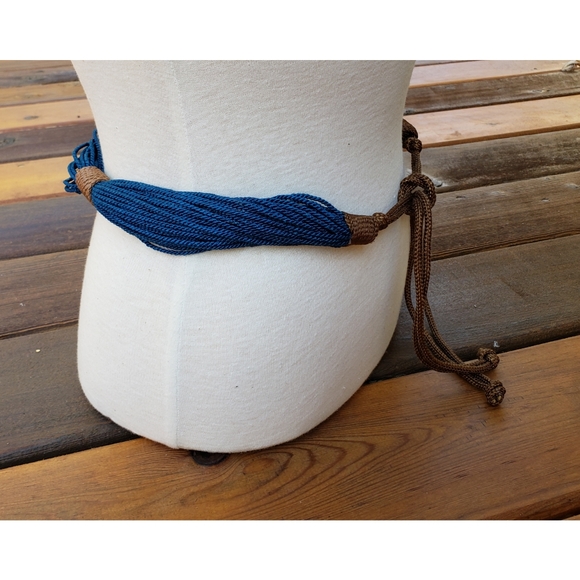 NEW Women's Entwined Teal blue & Rust Natural Tie Rope Braided Belt O/S - Picture 7 of 8